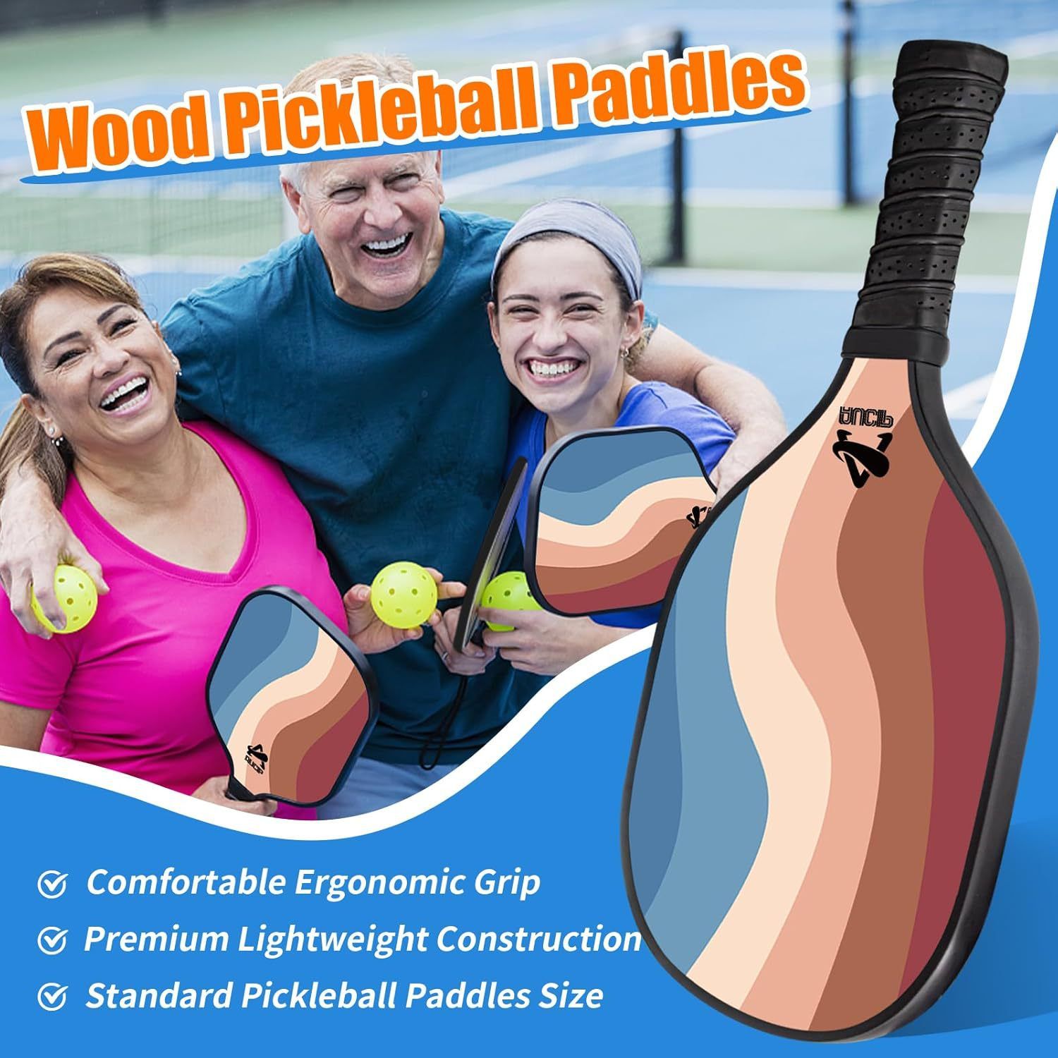 Lightweight 9-Ply Hard Basswood Pickleball Paddle with Curved Stripes Design for Indoor & Outdoor Play - Professional Size Construction, Breathable Non-Slip โ image 5