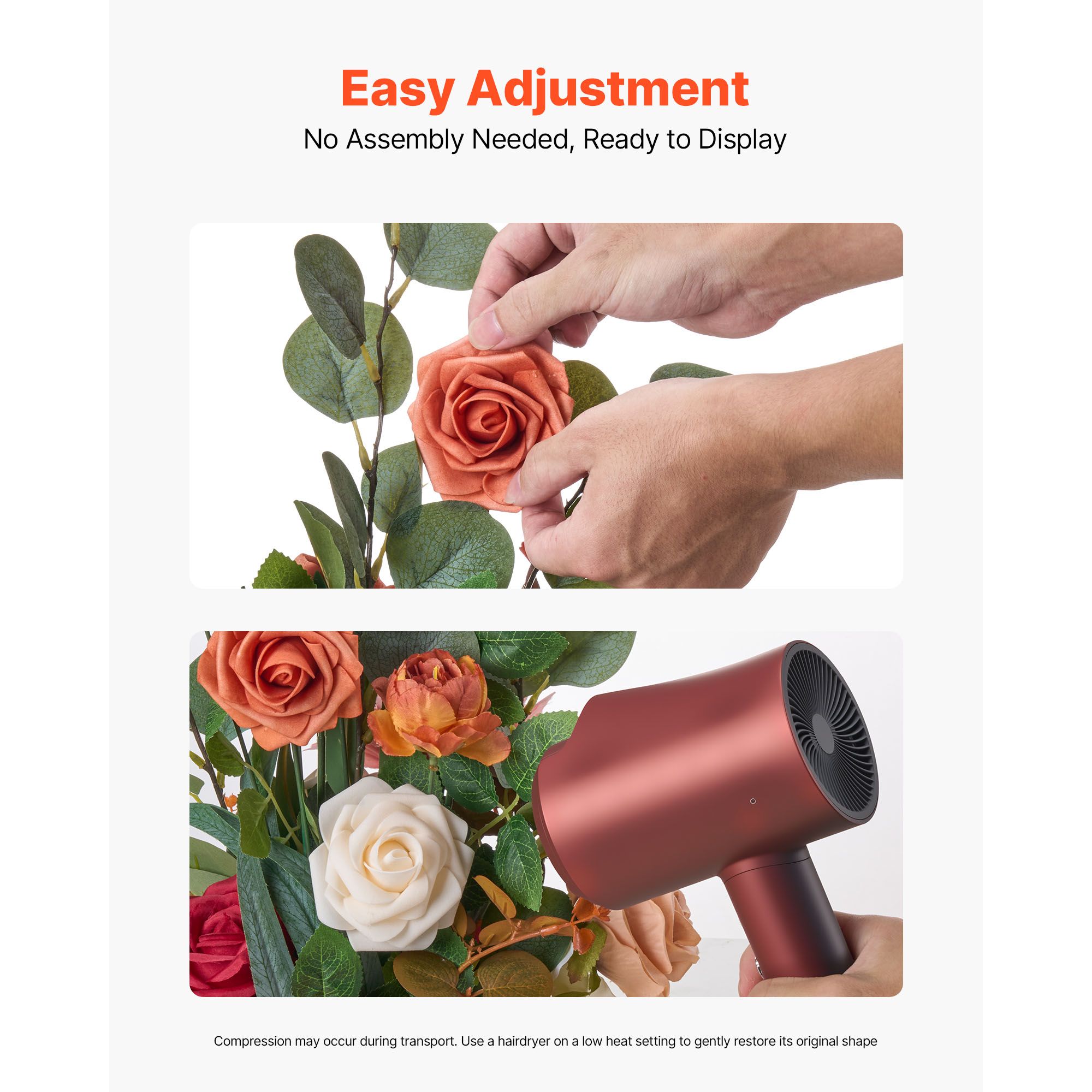 Standing Artificial Flowers Arrangements 4 PCS, 450 mm Tall Faux Flower Decorations for Wedding Aisle Runner Chair, Orange Floral Centerpieces for Ceremony — image 5