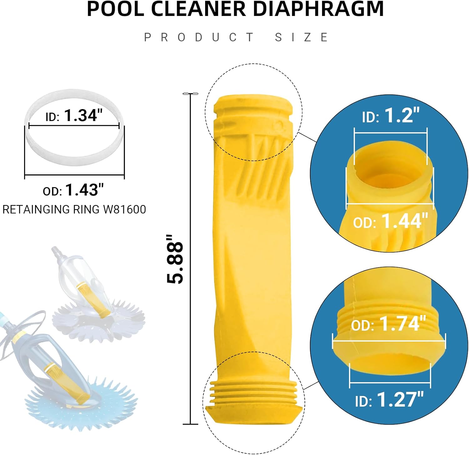 (4-Pack Pool Cleaner Diaphragm Exact Replacement W69698 W81701 W81700 with Retainging Ring W81600 | Compatible with Zodiac G3 G4 Alpha 2 3 - Made from Heavy — image 2