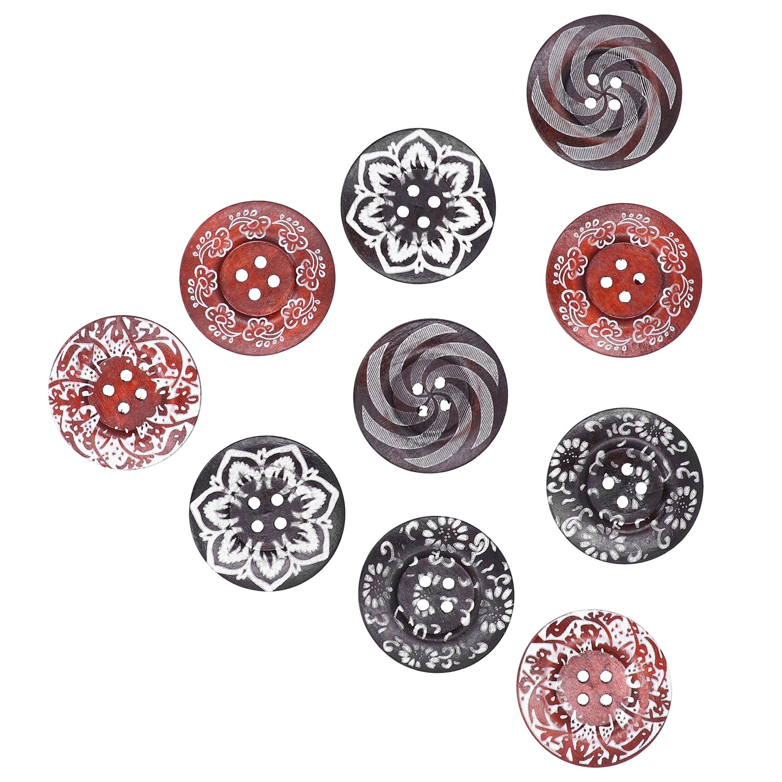 10Pcs Round Buttons Mixed Pattern Carving 4‑Holes Button DIY Art Crafts Supplies — image 3
