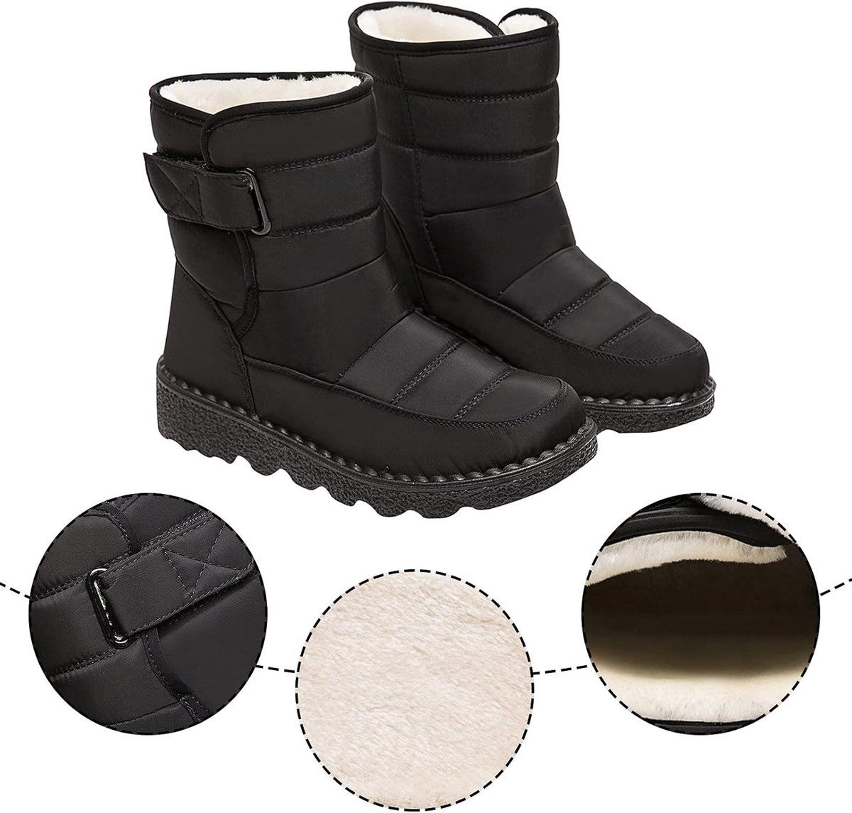 Women's Fleece-Lined Snow Boots, Waterproof Warm Winter Boots with Non-Slip Sole for Cold Weather Outdoor Walking, Size 36, Black โ image 3