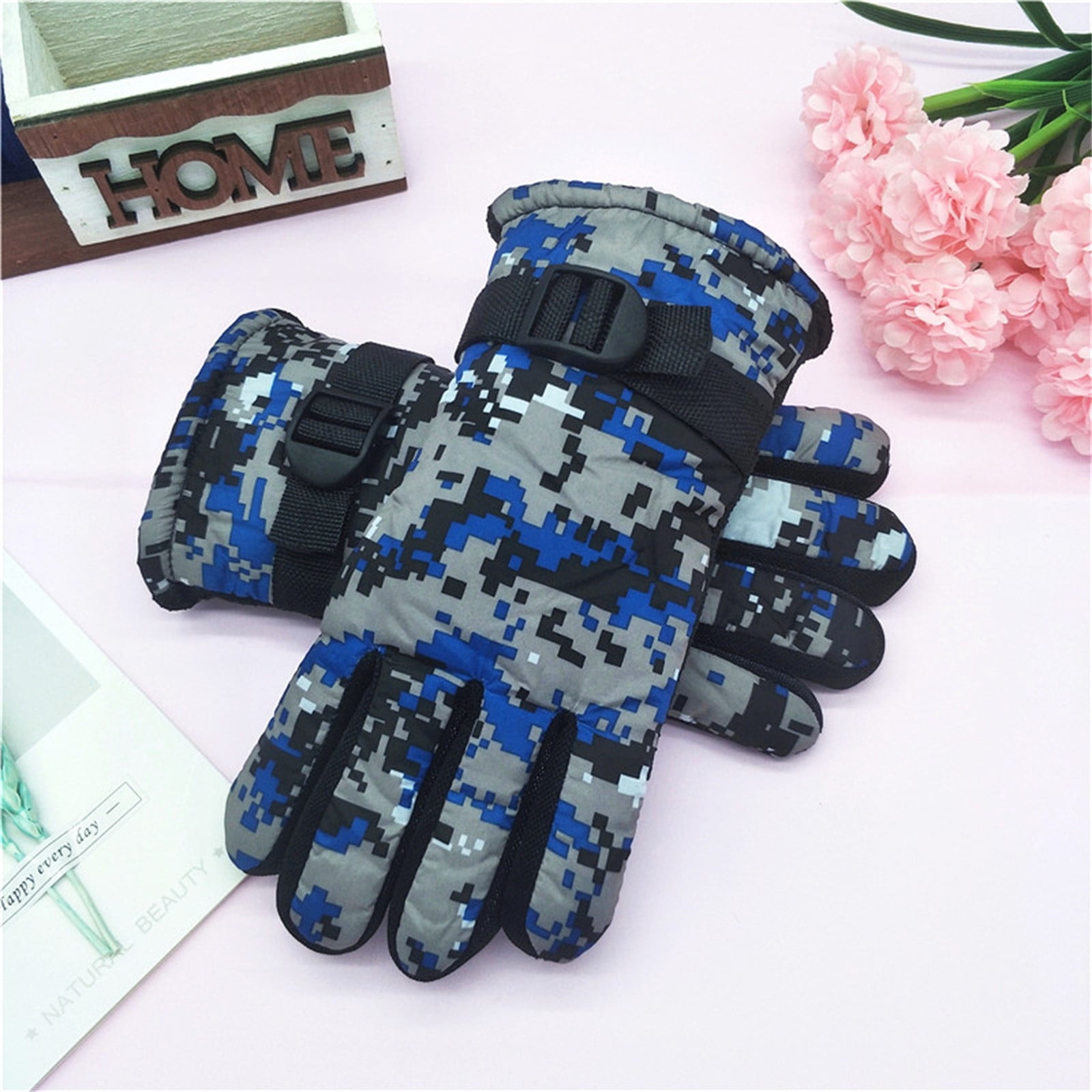 TAIAOJING Kids Winter Snow Ski Gloves Kids Winter Warm Windproof Cold Weather Outdoor Sports Gloves For Boys Girls Snow Gloves Ski Gloves One Size Blue โ image 2