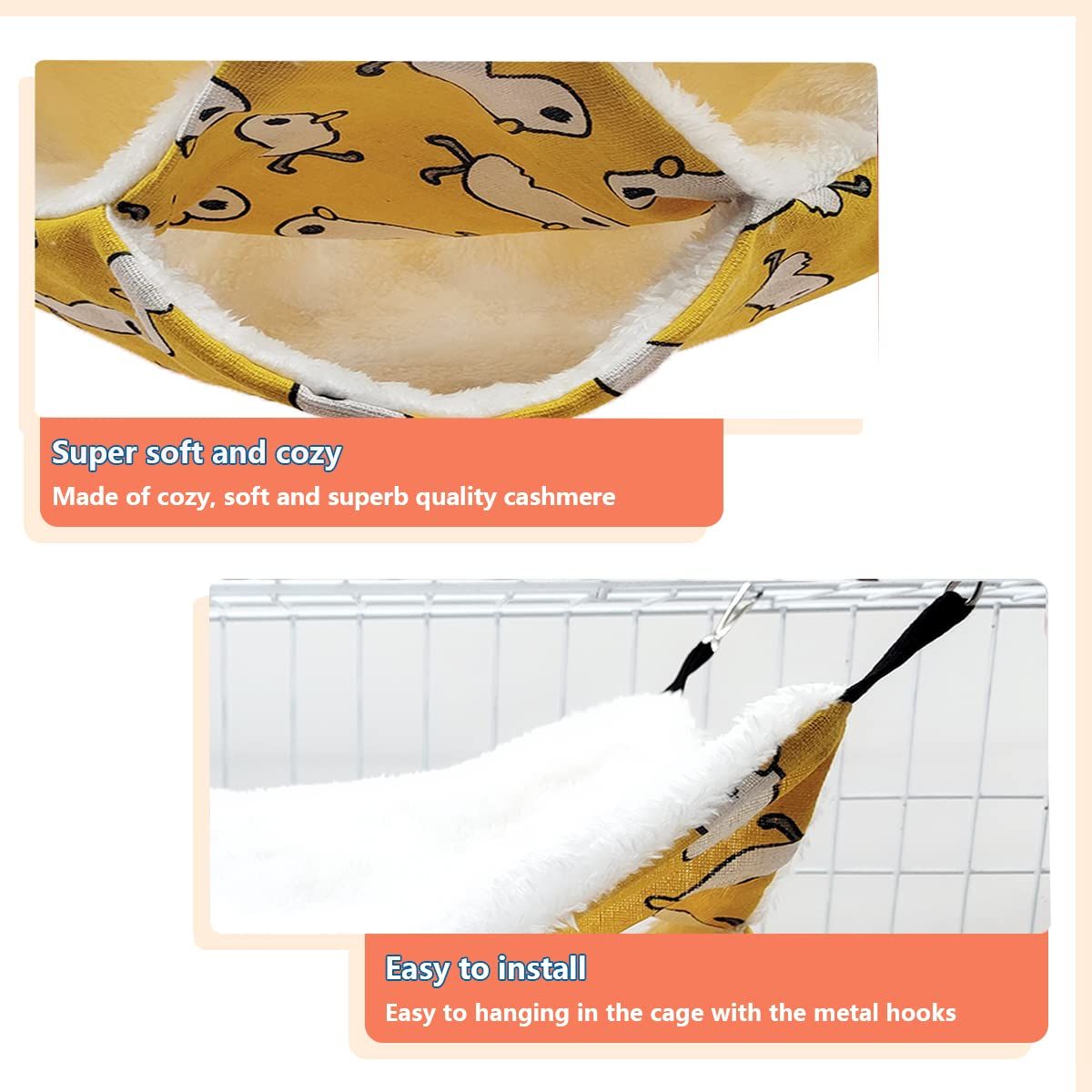 3 Tier Rat Pet Hammocks for Cage,13.7 × 13.7 Inches,Rat beds Hammock Hanging Bunkbed for Small Animals,Kitten,Rat,Parrot(Yellow) — image 2