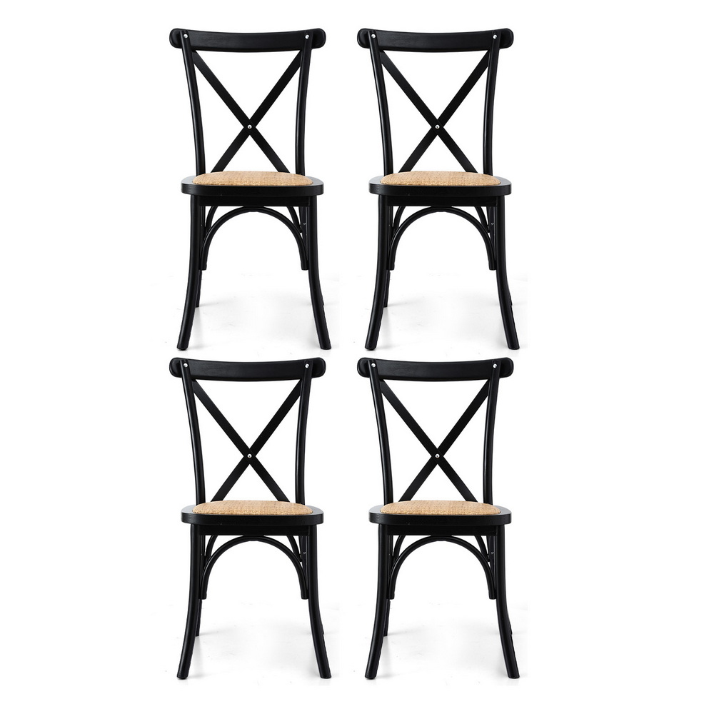 Artiss 4x Dining Chairs Rattan Wooden Kitchen Accent Chair Cafe Lounge Rubber Wood โ image 3