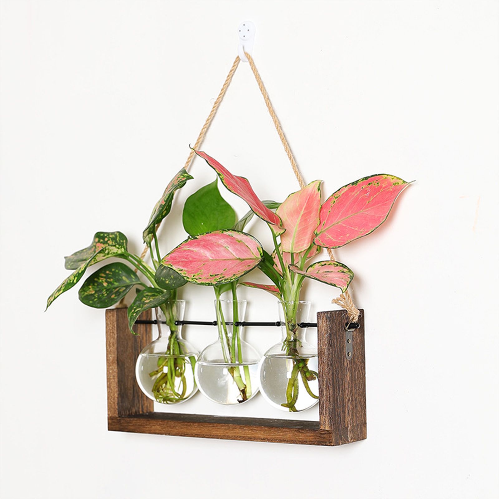 Wall Mounted Hydroponic Vase Green Plant Wooden Frame Vase for Living Room Home Decor — image 6