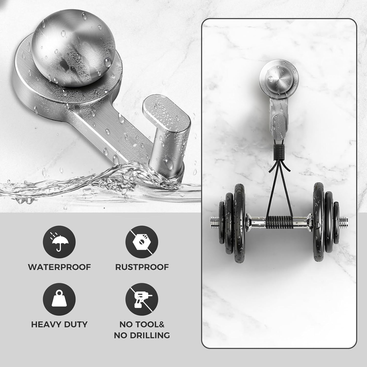 Shower hooks for indoor showers, diamond free detachable towel hooks for bathrooms, heavy-duty suction cup hooks for glass windows, 2-piece set — image 2
