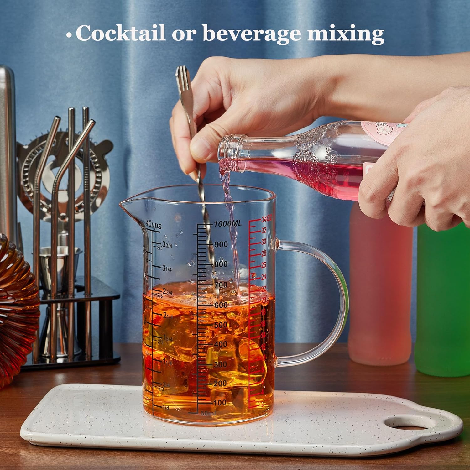 Glass Measuring Cup-[Insulated handle | V-Shaped Spout]-Made of High Borosilicate Glass Measuring Cup for Kitchen or Restaurant, Easy to Read, 1000 ML (32 Oz — image 6
