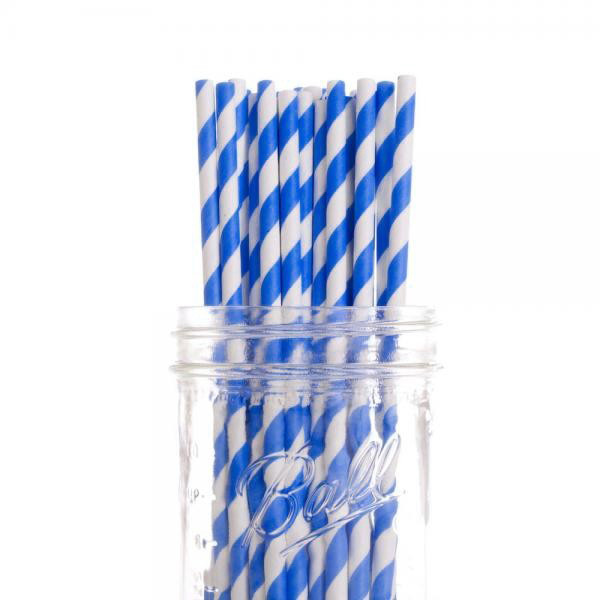 50 Pack Blue White Drinking Straws Biodegradable Eco Paper Birthday Party Event Bistro Bar Cafe Take Away โ image 2