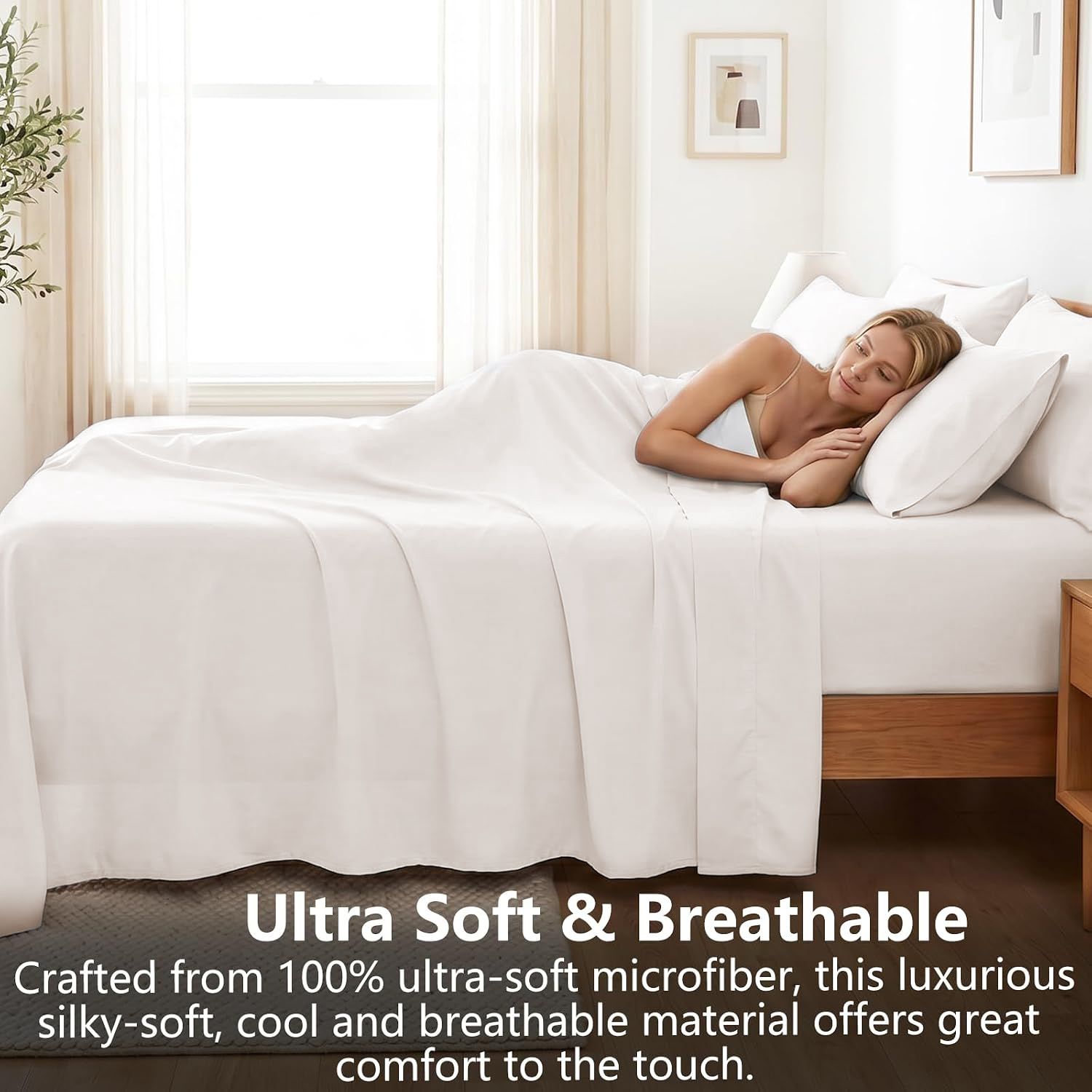 Hotel Soft Bed Sheet Set- Bedding Sheets & Pillowcases -Breathable Bedding - Wrinkle, Fade, Stain Resistant-Deep Pocket Flat Fitted Bed Sheet — image 3