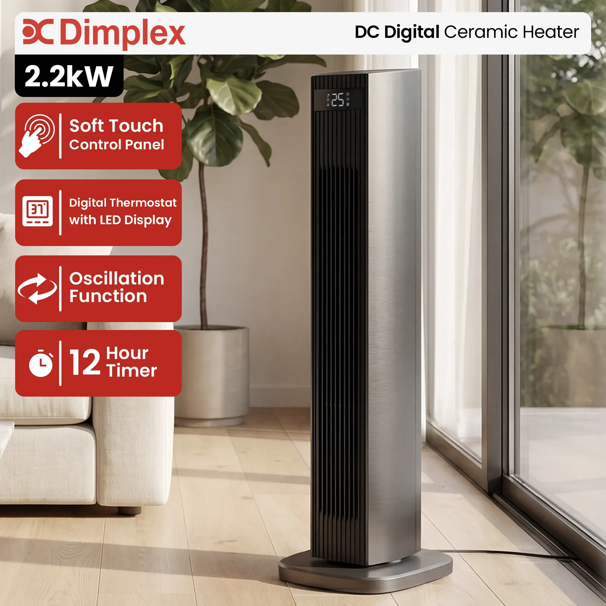 Dimplex 2.2kW DC Digital Ceramic Oscillating Electric Heater with Timer โ image 2