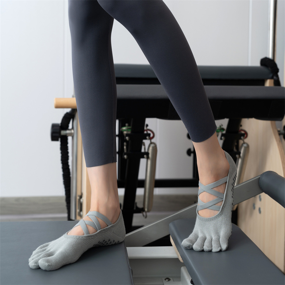 2 Pcs Pink Non-Slip Yoga Pilates Socks with Toe Design for Women - Cotton Blend with Anti-Slip Silicone Grip โ image 2
