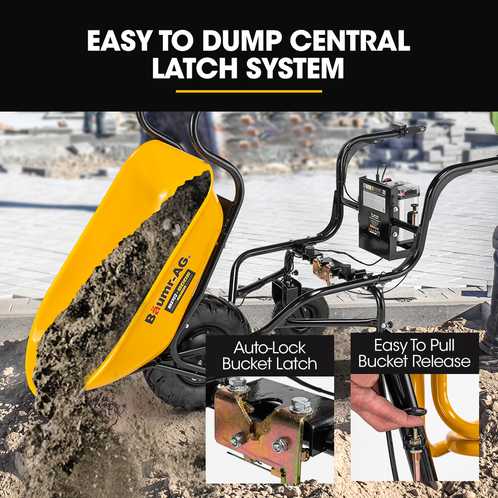 Baumr-AG 40V Battery Powered Wheelbarrow Motorised Electric, 100L Bucket Volume, 3 Wheel, 260KG, Lifting Bucket — image 5