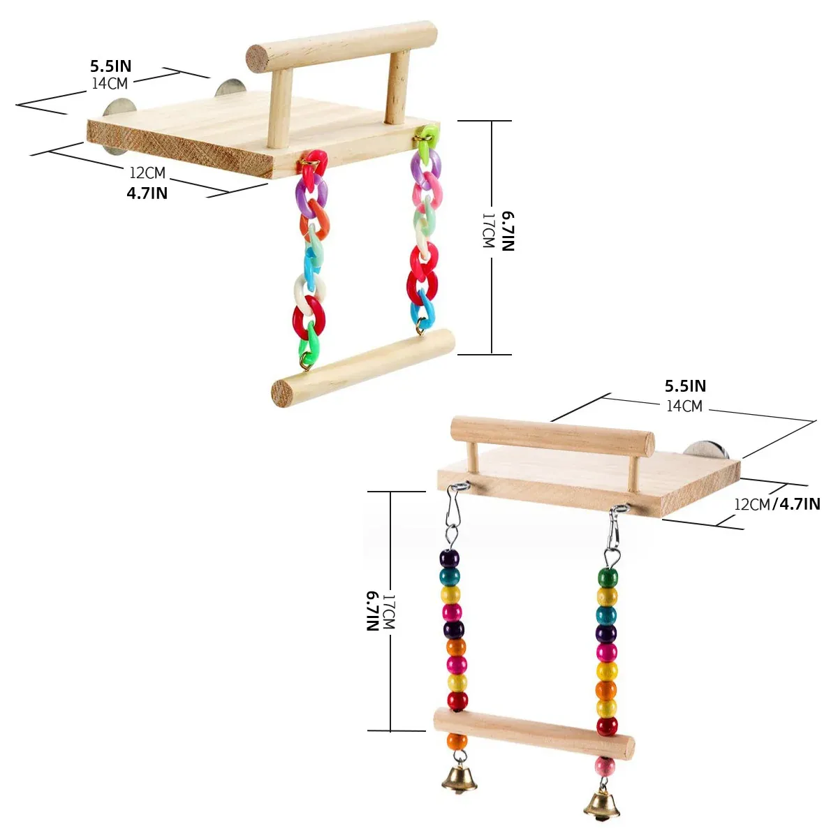 Bird Swing Parrot Cage Toy Wooden Swing with Beads and Bells Hanging Play - Chain Swing โ image 4