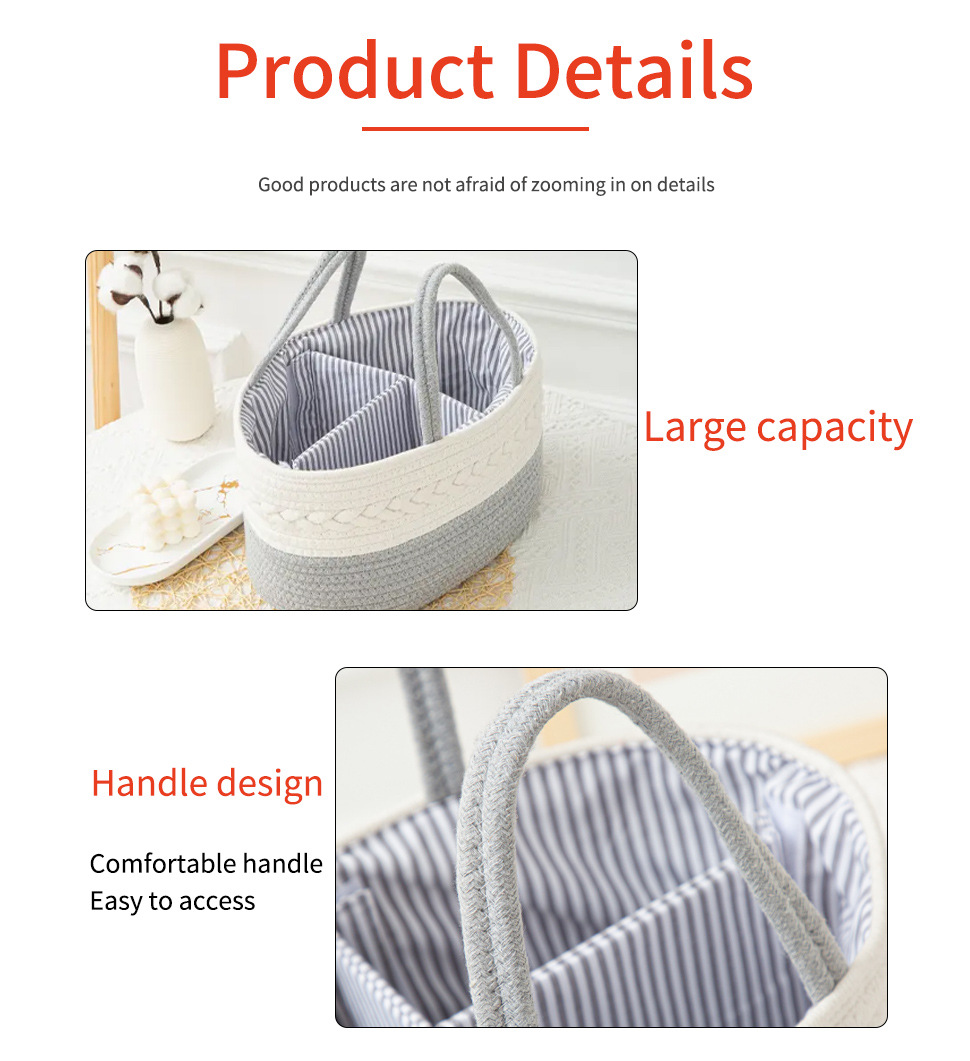 White Stylish Cotton Rope Basket for Clothing & Toys - Woven Storage Organizer, 38x23x18cm โ image 4