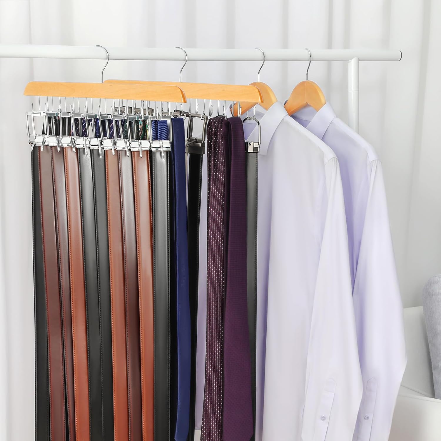 TOPIA HANGER 20 Hooks Belt Tie Hanger Space Saving for Closet, 2 IN 1 Belt Ties Racks Max 30 Belts with 30 Ties Capacity, Curved with Flat Hooks for — image 6