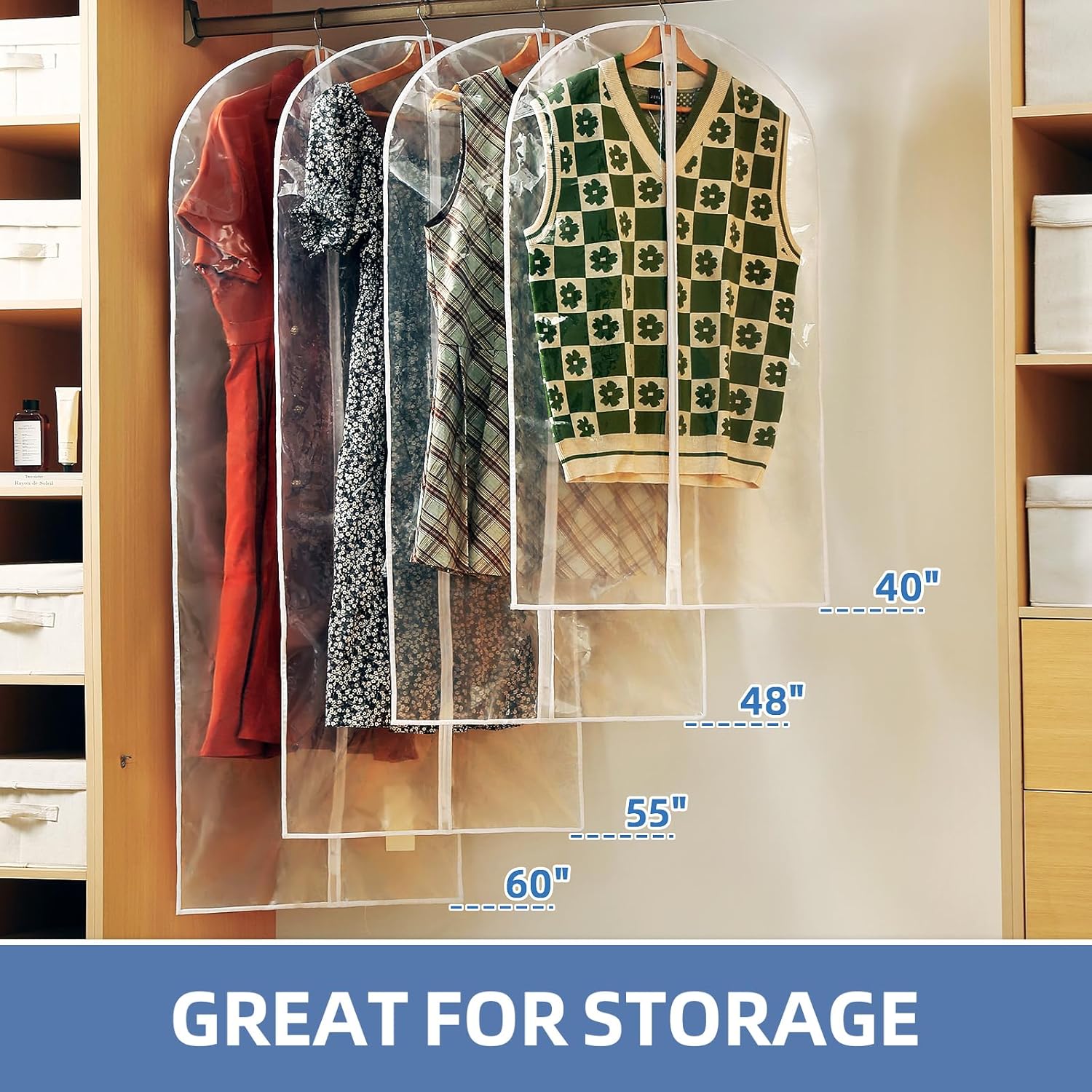 40" All Clear Garment Bags for Hanging Clothes, 12 Packs Suit Bags for Closet Storage, Plastic Waterproof Suit Cover Bags with Zipper for Coats, Jackets — image 2
