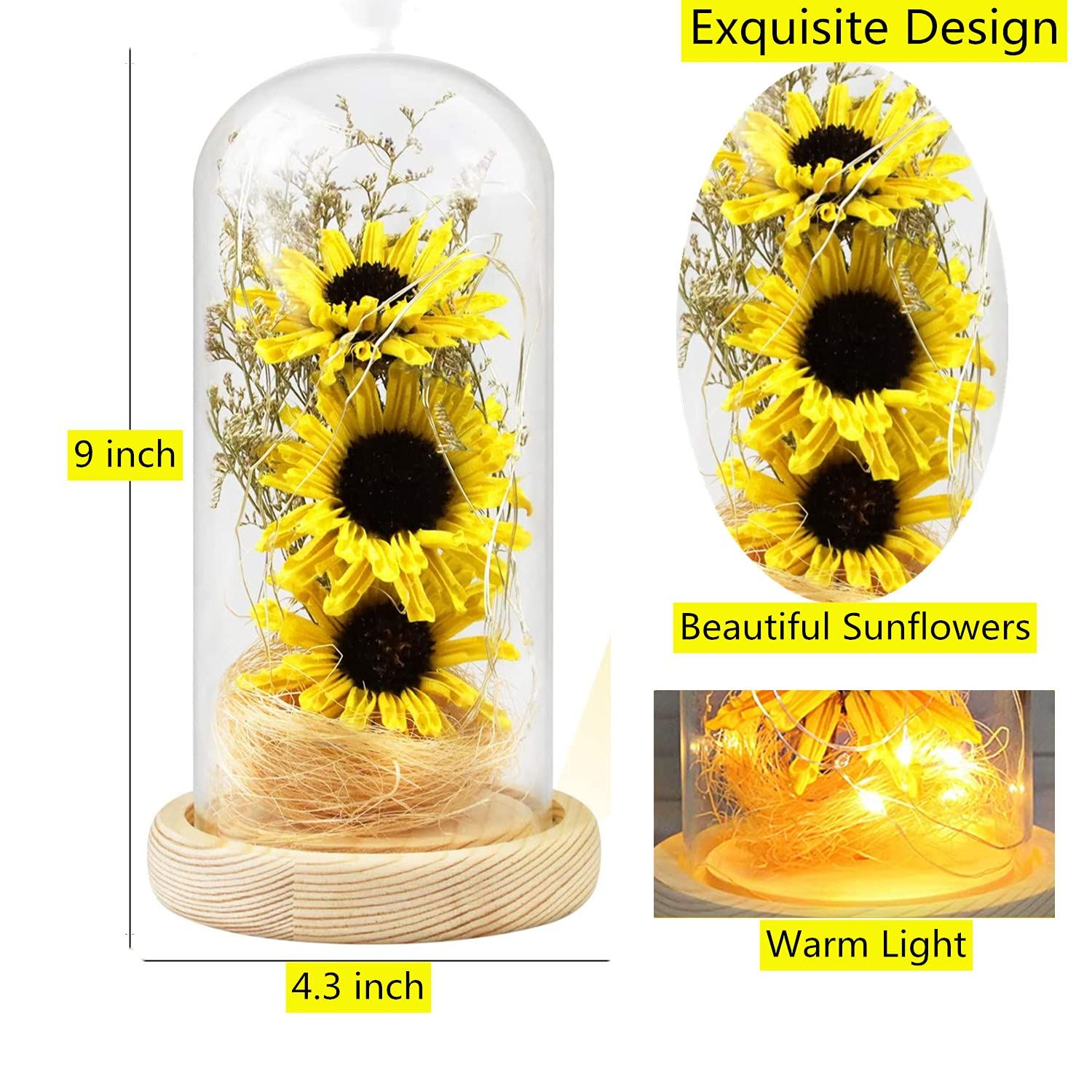 Sunflower in Glass Dome Gifts for Women Enchanted Flower with LED Light Enchanted Gift for Women on Christmas Day Mother's — image 4