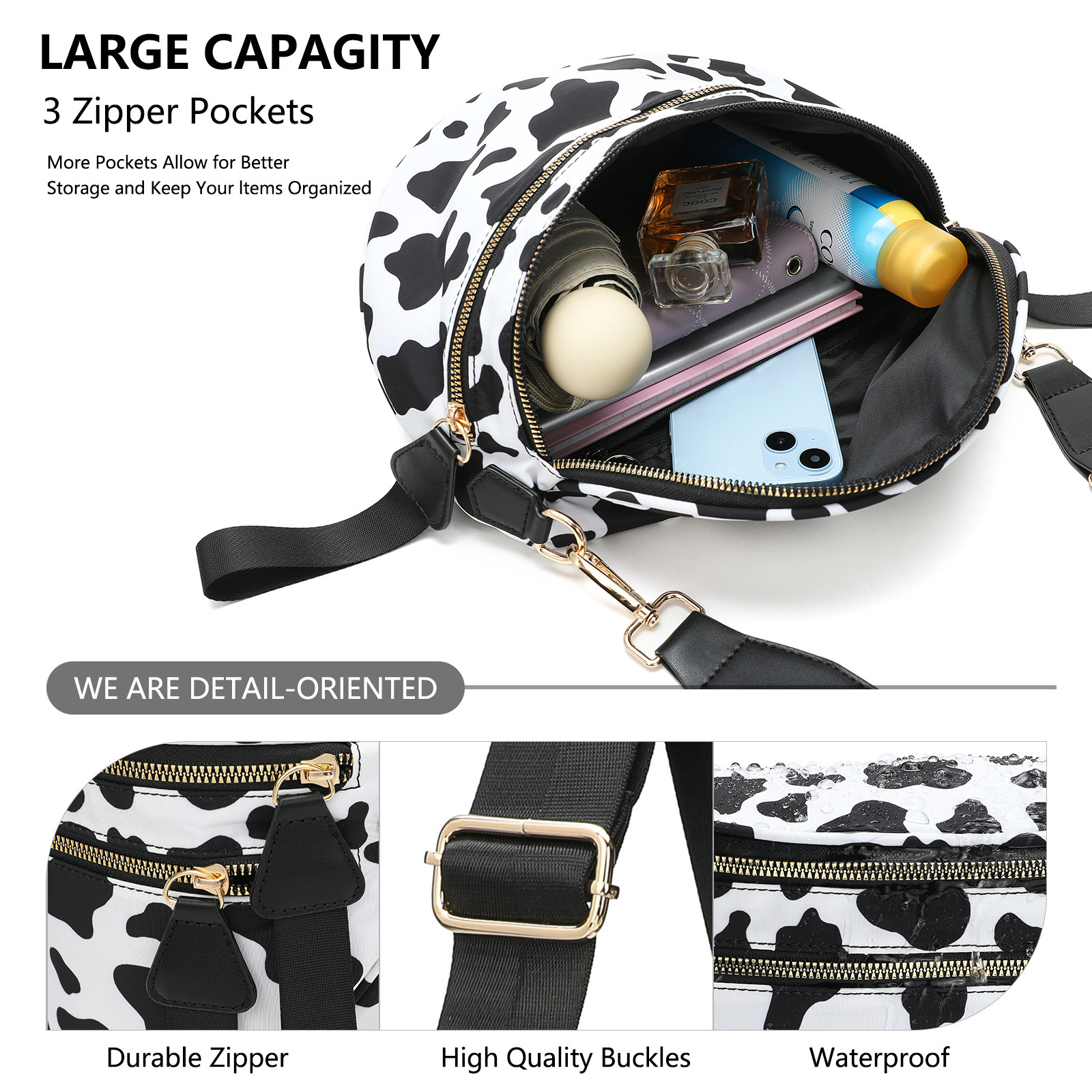 Oxford Cloth Crossbody Bag, Large Capacity Shell-Shaped Fanny Pack with Adjustable Strap(Pink and white plaid) — image 2