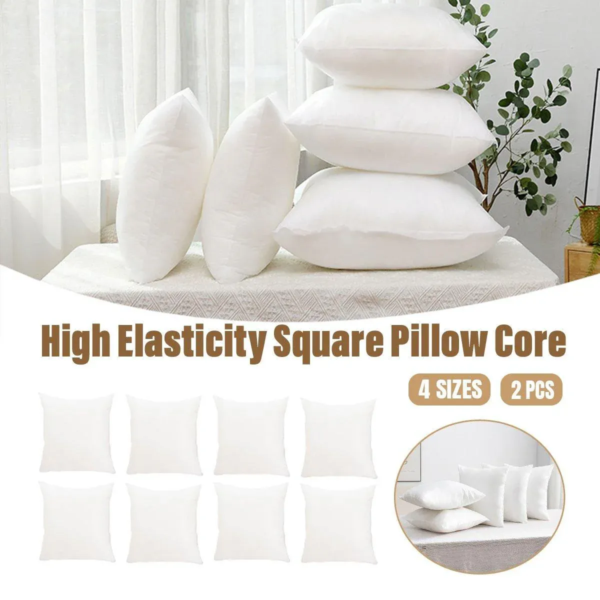 2pcs High Quality Square Pillow Inserts Soft Cushion Fillers Hotel Grade Use - 50 × 50cm — image 2