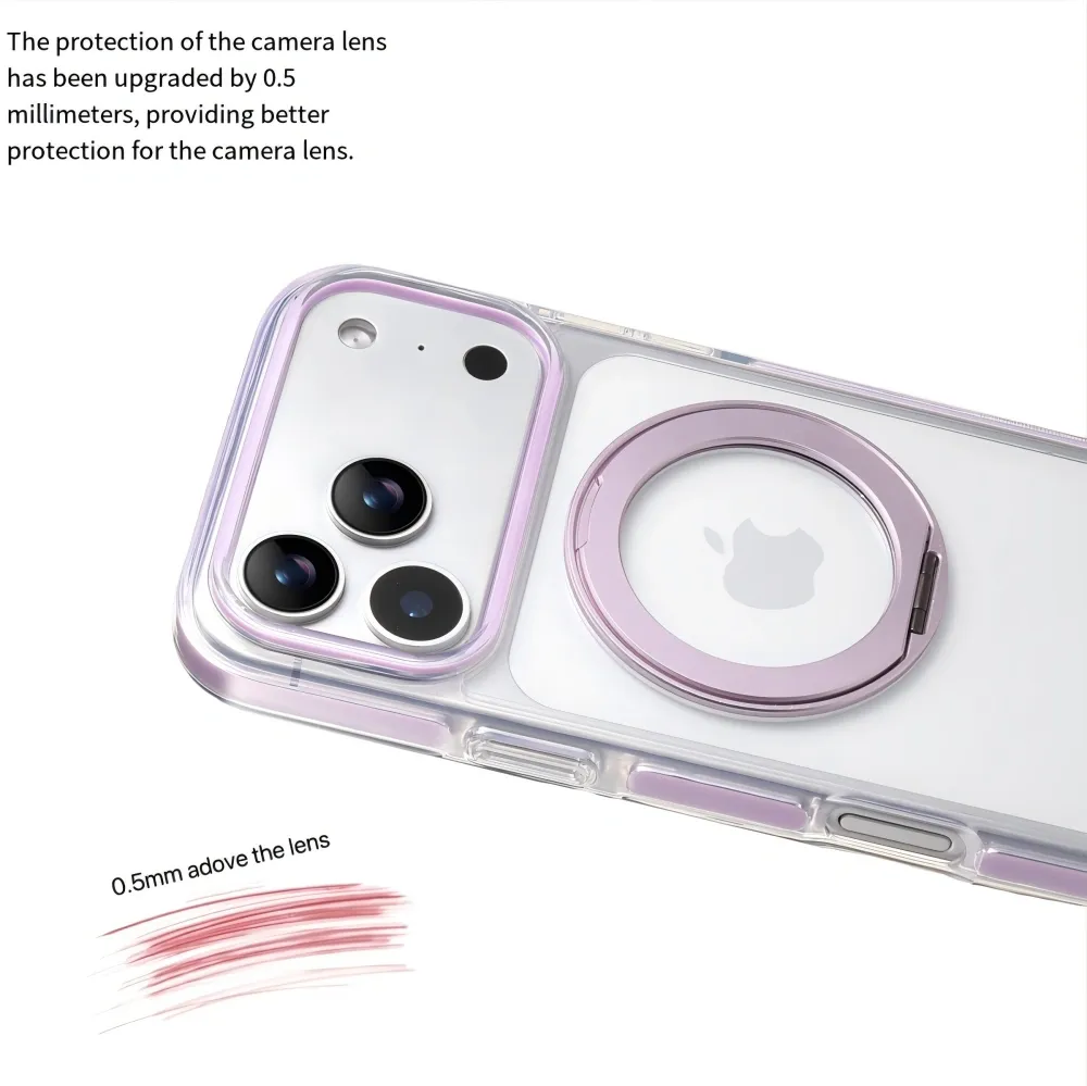 Clear MagSafe iPhone 17 Pro Case with 360° Rotating Ring Stand - Purple Edition — image 4