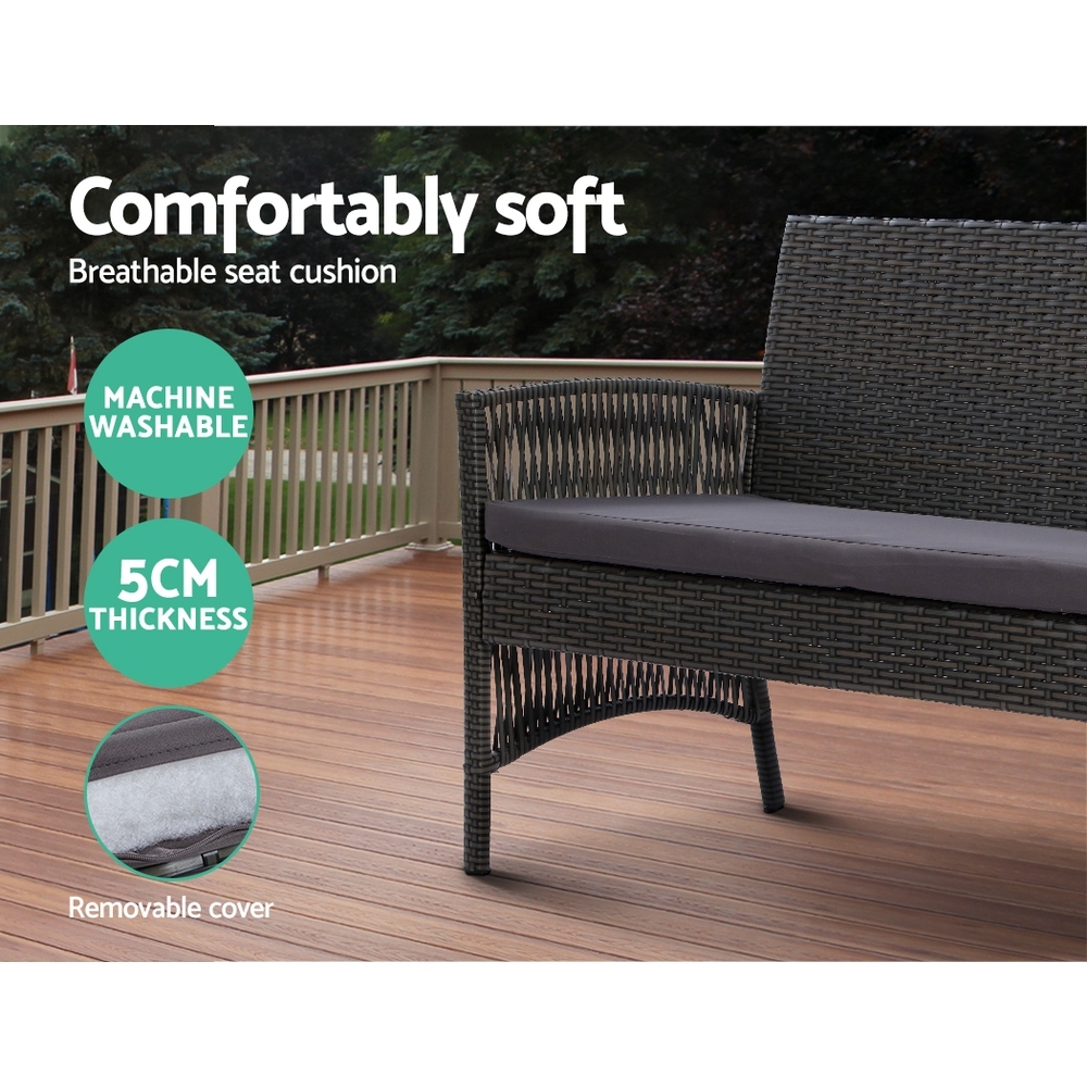 Gardeon 4PCS Outdoor Sofa Set Wicker Harp Chair Table Garden Furniture Grey โ image 6