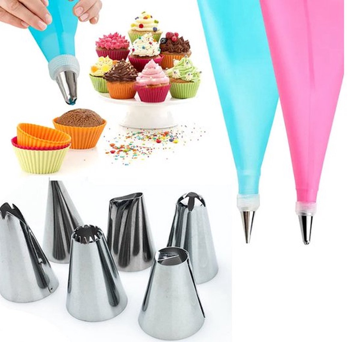 Piping Bag with 14 Nozzles | Decorating Piping Piper | Reusable | Whipped Cream Piping Piper | Blue — image 5