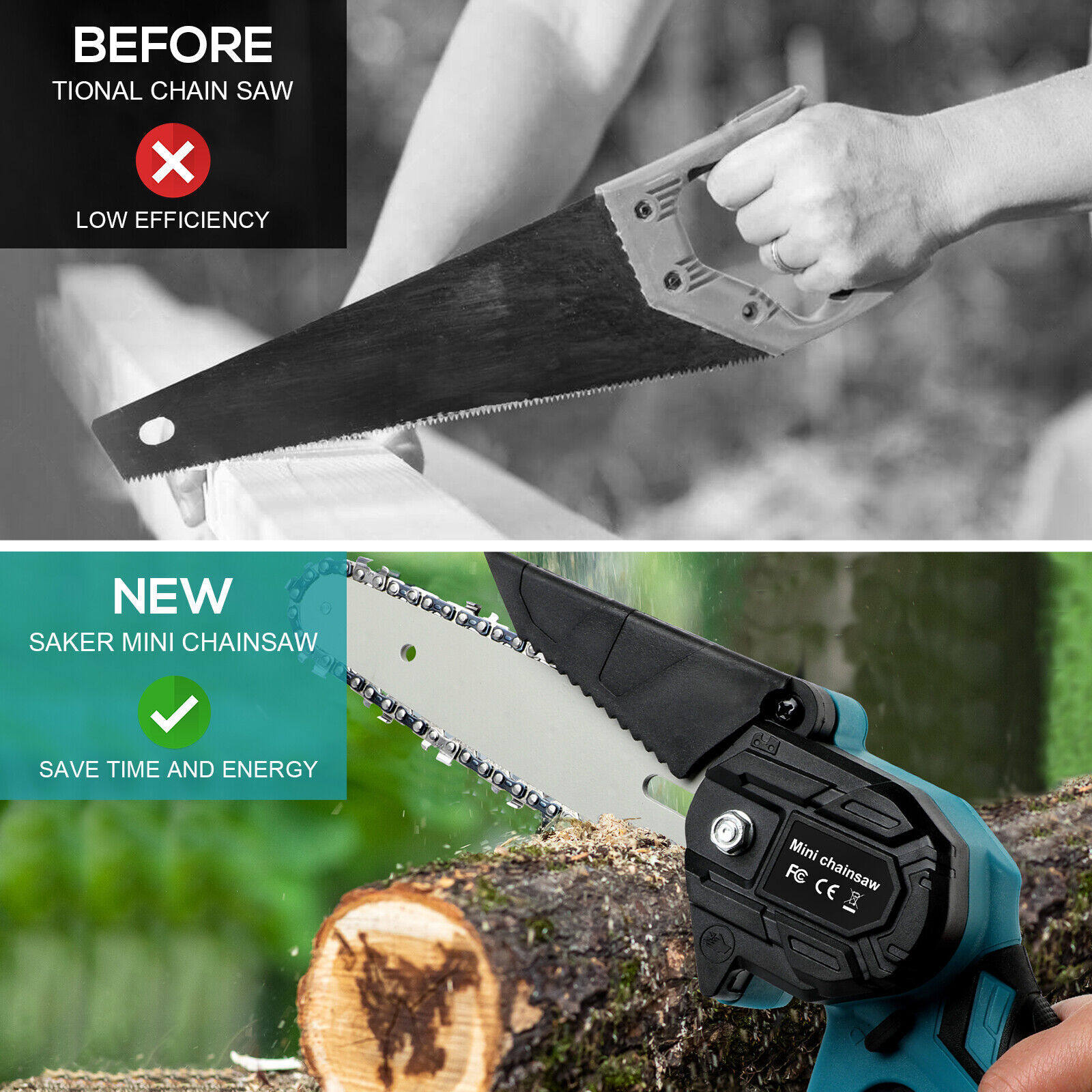 6" Mini Cordless Electric Chainsaw 2X Battery-Powered Wood Cutter Rechargeable — image 2