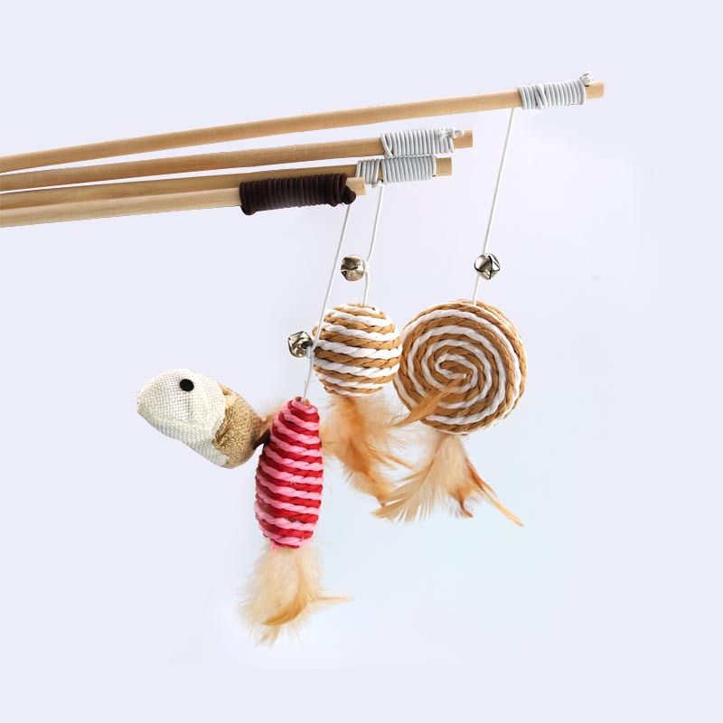 Wooden Cat Teaser Stick Water Drop Pet Feather Mouse Feather + fishing rod As shown in the figure โ image 4