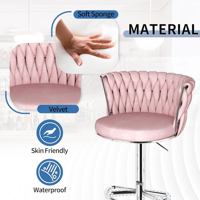 SERENITà Modern Silver Swivel Upholstered Velvet Adjustable Height Counter Stool with Metal Frame Pink (Set of 2) — image 3
