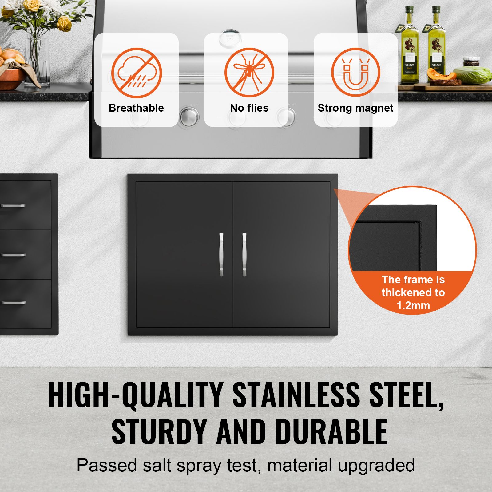 BBQ Access Door, 788 × 610 mm Double Outdoor Kitchen Door, Cold Plate Flush Mount Door, Wall Vertical Door with Handles, for BBQ Island, Grilling Station — image 3