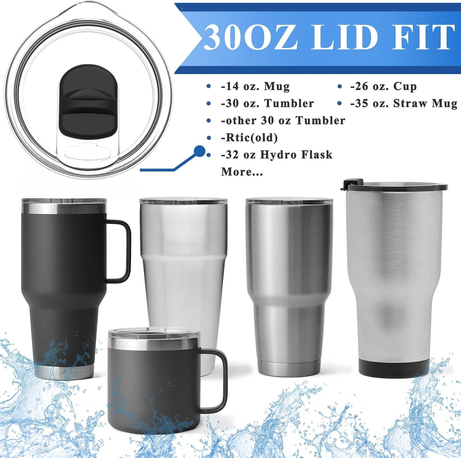30 oz Tumbler Lid for YETI Rambler Magnetic Slider Lid Splash Resistant Replacement Lid for 30 oz Tumbler, 14 oz Mug and 35 oz Straw Mug, Ozark Trail — image 3