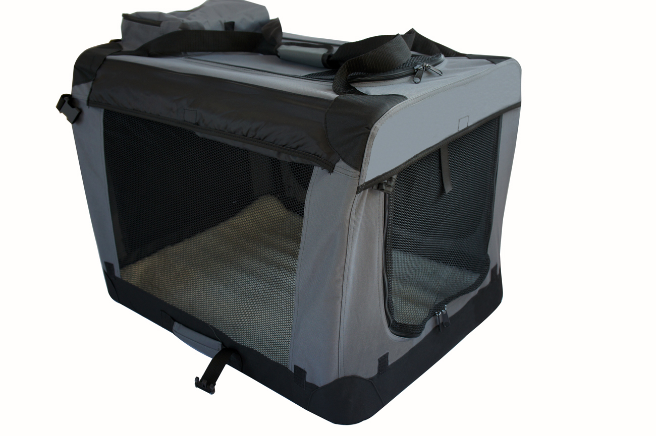 YES4PETS Medium Foldable Soft Dog Cat Puppy Rabbit Crate Bag With Curtain-Grey — image 2