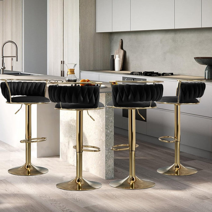 SERENITà Golden Swivel Upholstered Velvet Adjustable Height Counter Stool with Metal Frame Black (Set of 2) — image 3
