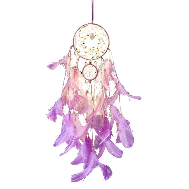 Bedroom Decorative Hanging Decorations Hangings Room ,Nursery Decor for Girls Boys, Handmade Feather Wall Decor with Lights(2pcs)