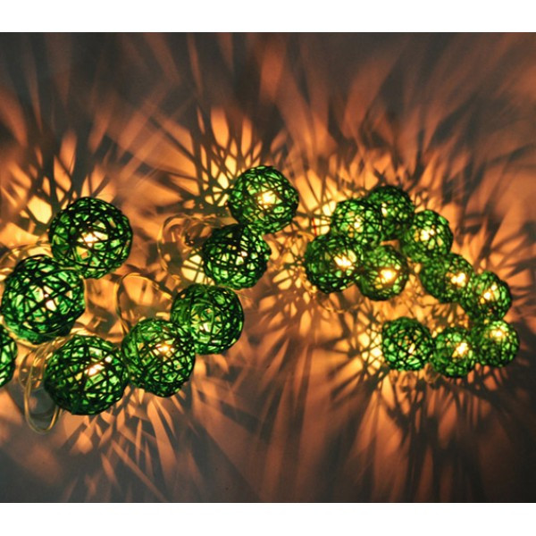 1 Set of Green 5cm Rattan Cane 50 Ball Battery Powered LONG 5m String Lights Christmas Gift Home Wedding Party Bedroom Decoration Table Centrepiece โ image 4