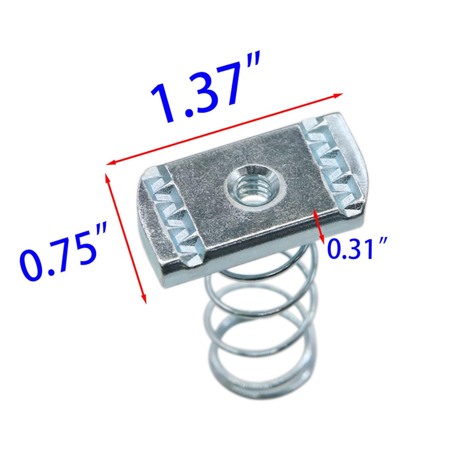 Strut Channel Nuts, 1/4"-20 Spring Channel Nut with Zinc Electroplate Finish, Long Spring Nuts Great for Use with Unistrut Channels (10 Pack) โ image 3