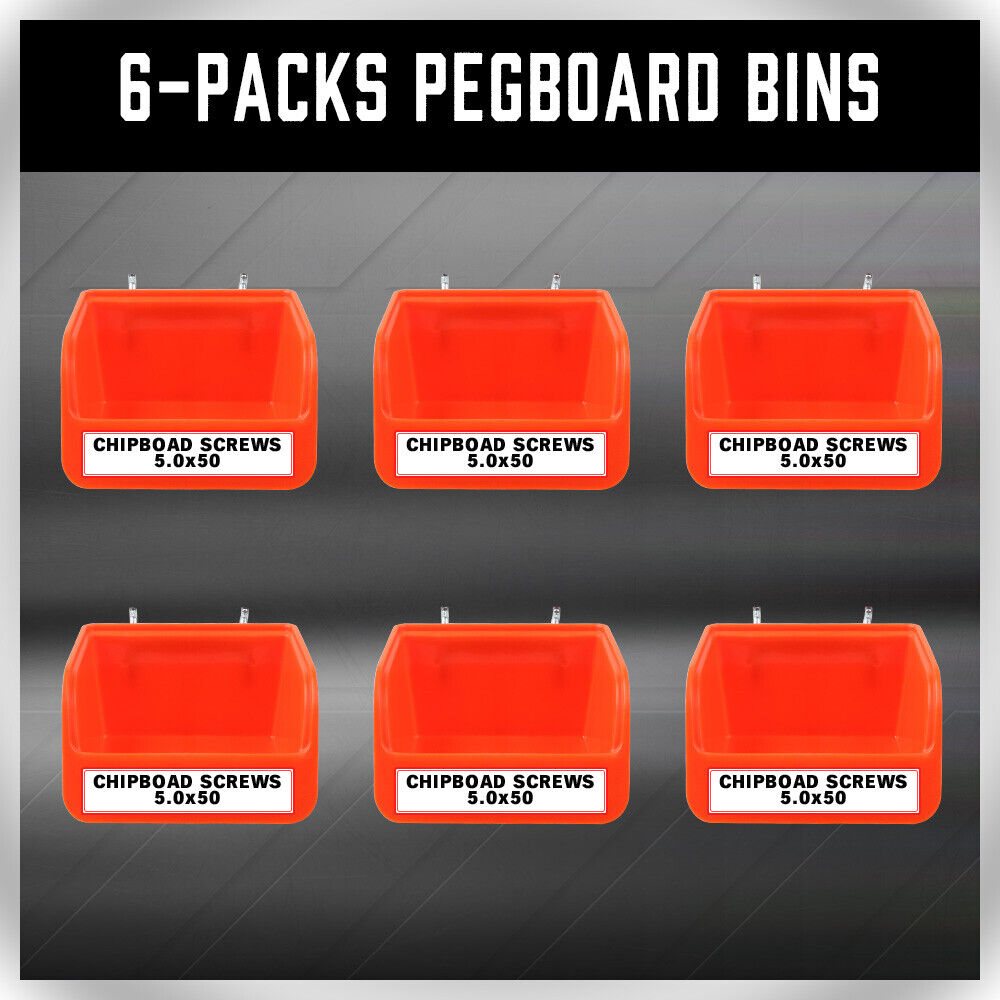 6Pc Pegboard Bins Peg Board Parts Storage With Steel Hooks Tools Organiser Tray — image 5