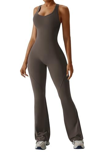 Sleeveless Open Back Flared Jumpsuit for Workout, Yoga, Casual Everyday & Occasions, S (dark brown) — image 6