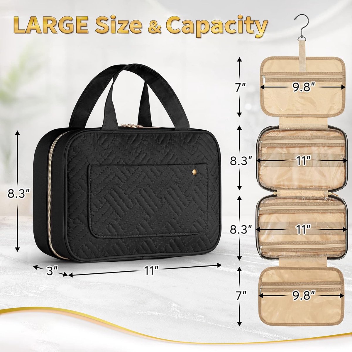 Toilet Bag With Hook - Hanging Toilet Bag - Women and Men - Water Resistant - Makeup Bag - Women's Beauty Case - Toilet Bag - Toilet Sack - Outdoor Travel — image 3