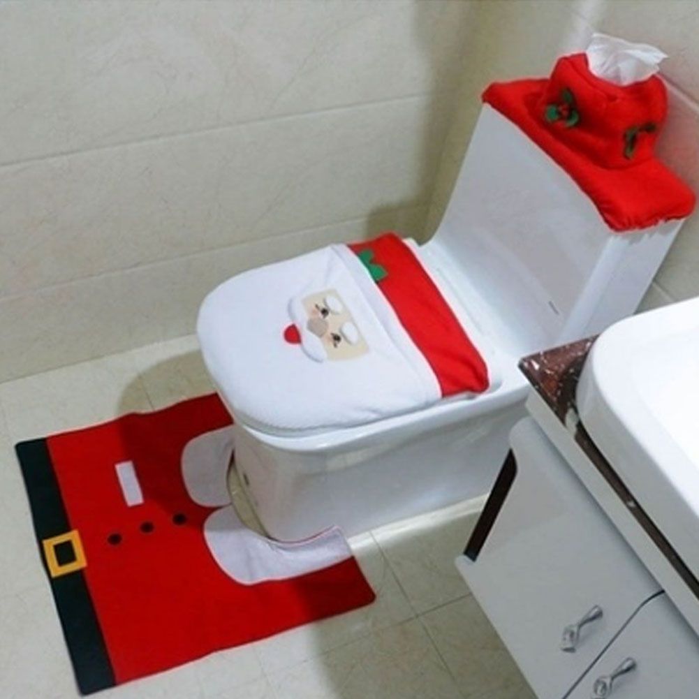 Christmas Pattern Mildew Proof Waterproof Bathroom Toilet Seat Cover Foot Pad and Water Tank Cover Set โ image 5
