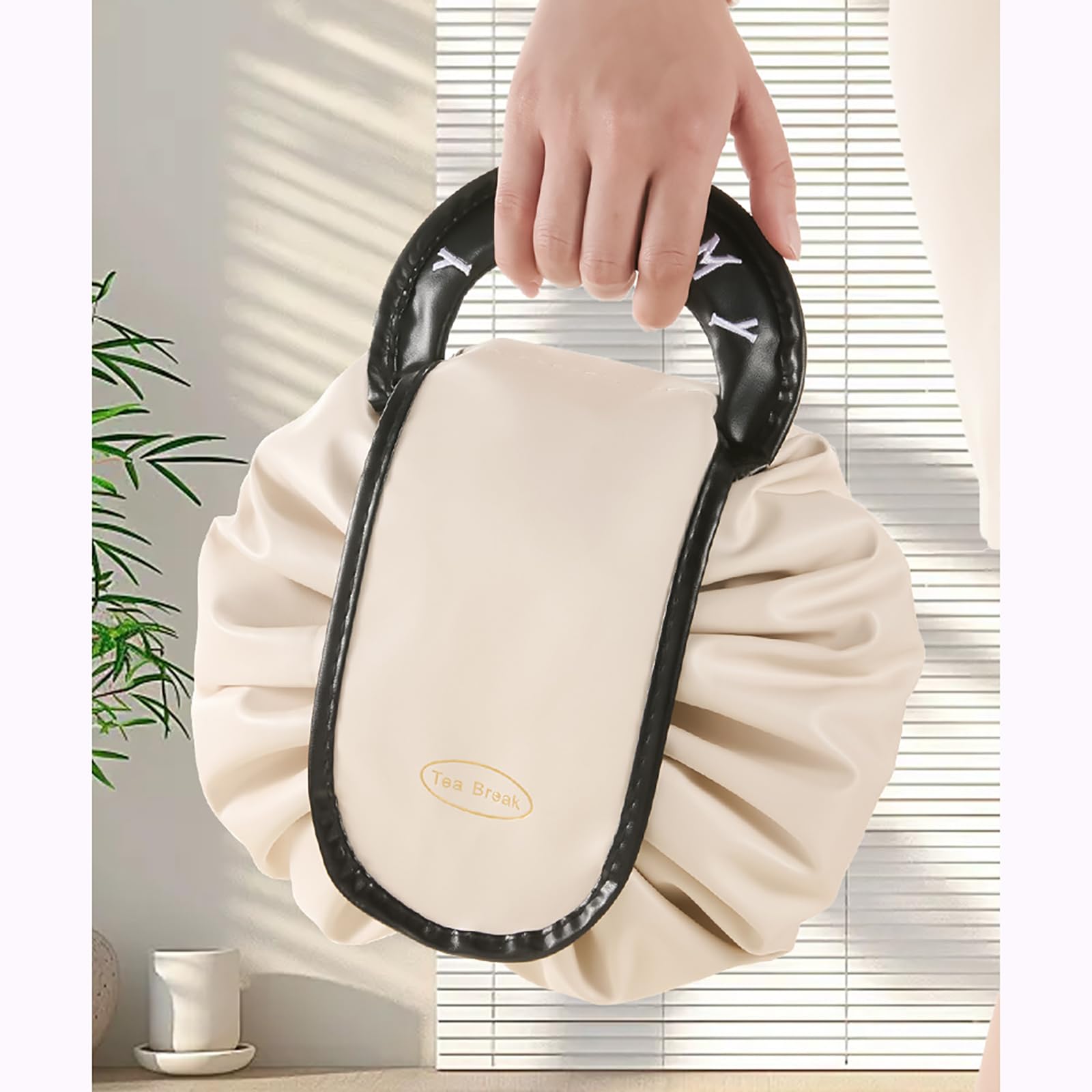 Foldable Drawstring Toiletry Bag, Water-Resistant Cosmetic Organiser with Zipped Compartments for Makeup, Skincare and Travel, Pink โ image 4