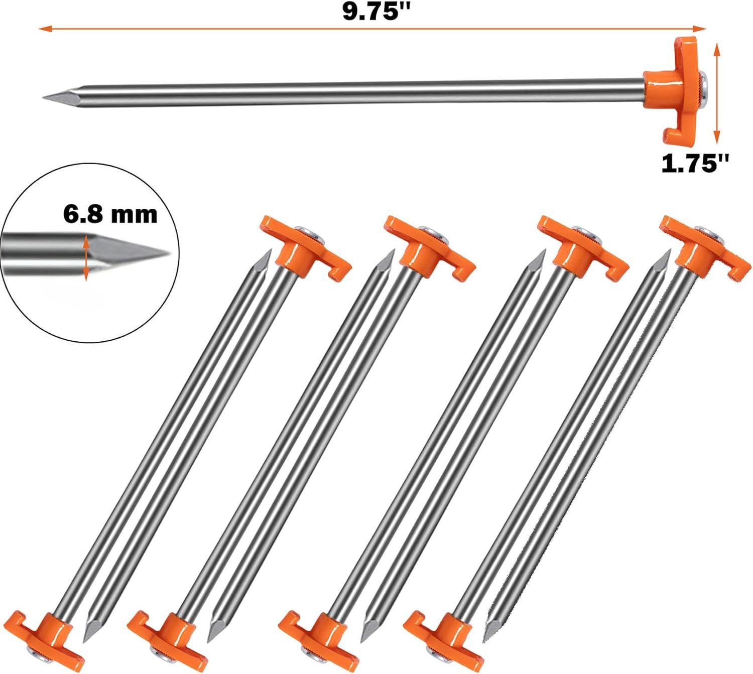 20 Pack Tent Stakes Heavy Duty, 9.75 Inch Yard Stakes Non-Rust Metal Tent Pegs Ground Stakes Tent Spikes for Camping Patio, Garden, Canopies, Grassland โ image 2