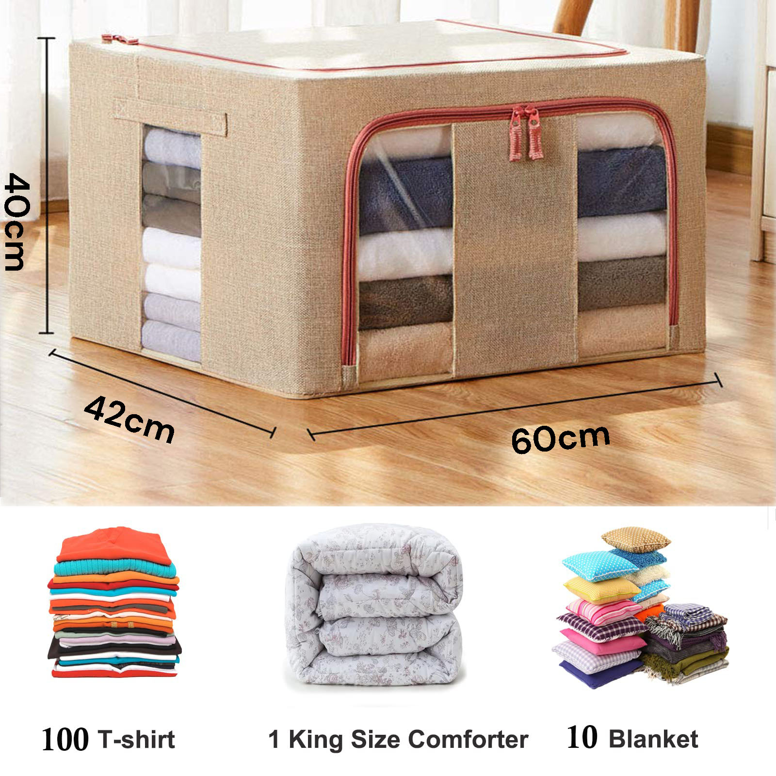 100L Cloth Storage Box Closet Organizer Storage Bags Clothes Storage Bags Wardrobe Organizer Idea CREAM — image 2