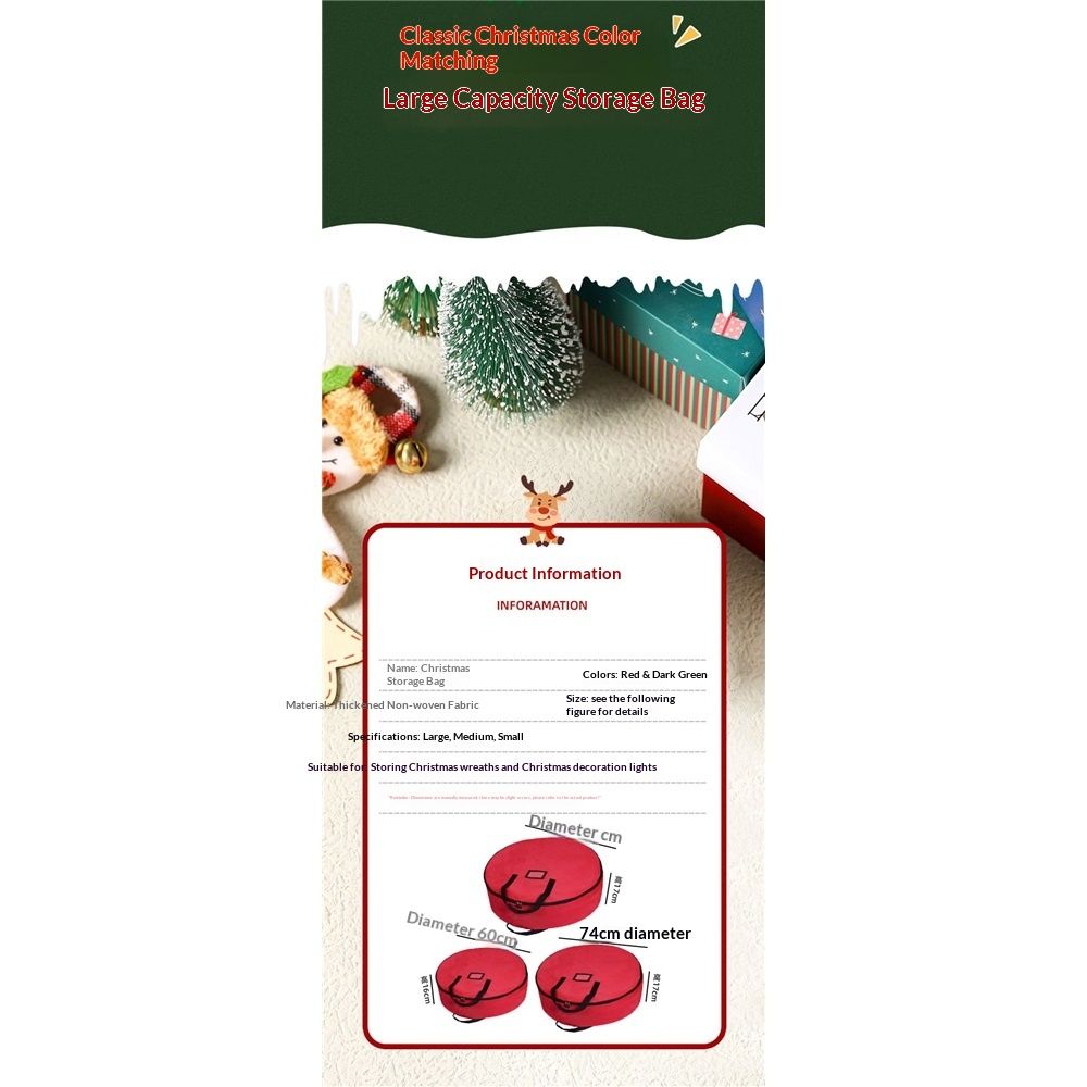 Christmas Wreath Storage Bag - 30 Inch, Red, Cotton, Zipper Closure, Reinforced Handles, Double Zippers, Clear Card Slot, Ideal for Christmas Decorations — image 5