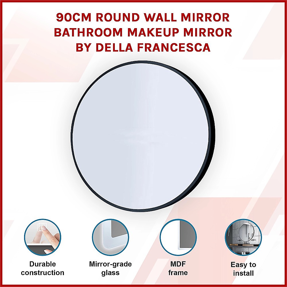 90cm Round Wall Mirror Bathroom Makeup Mirror by Della Francesca โ image 3