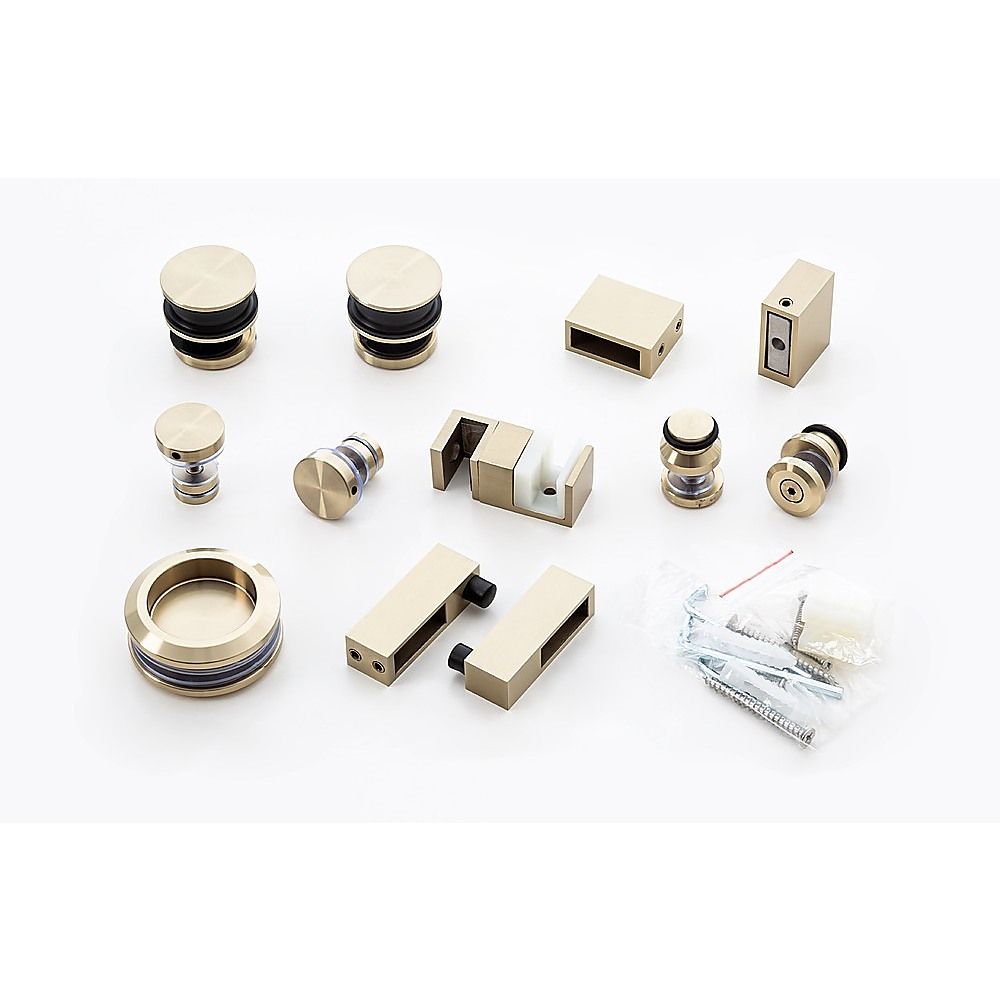 Frameless Glass Sliding Shower Door Hardware Rail Set Gold — image 3