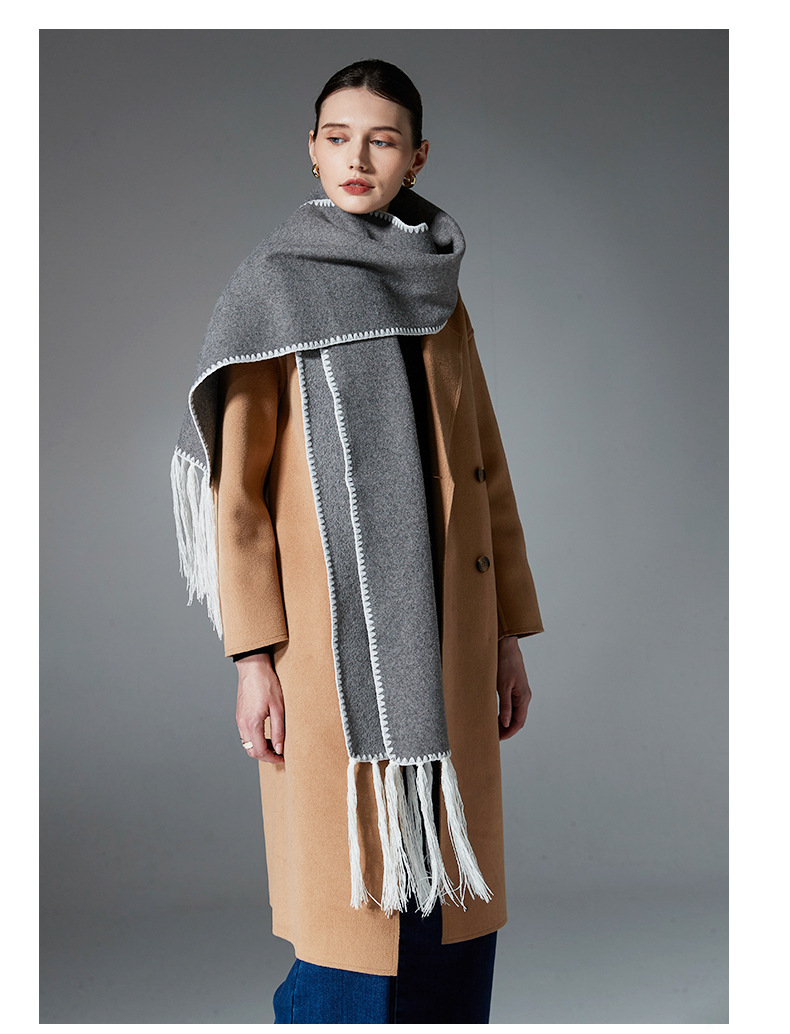 Gray Contrast Edge & Tassel Scarf - Chic Autumn/Winter Neckwear (190x30cm) โ image 2