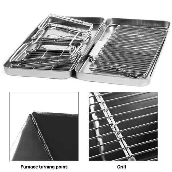 Foldable Stainless Steel Charcoal BBQ Grill with Carry Handle for Camping, Picnics, Beach Trips and Outdoor Cooking, 31 × 22 cm, Silver — image 4