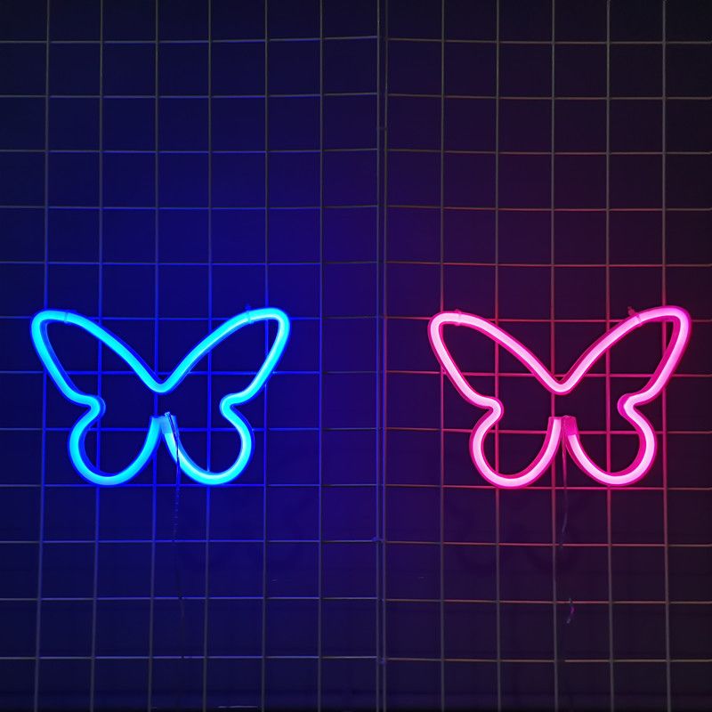 2 Pcs Butterfly Neon Signs Butterfly LED Light 3AA Battery Powered, USB Operated Wall Neon Light Decor Butterfly Neon Wall Art — image 3