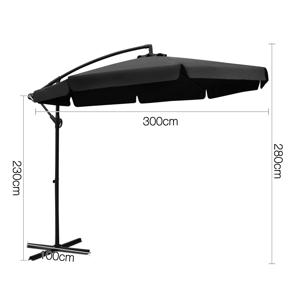 Instahut 3m Outdoor Umbrella Cantilever Garden Beach Patio Black โ image 2